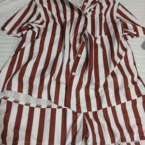 Striped Red and White Women's Shorts Set
